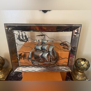 Vintage Berkeley Design Copper Framed Sailing Ship 3-D Wall Art